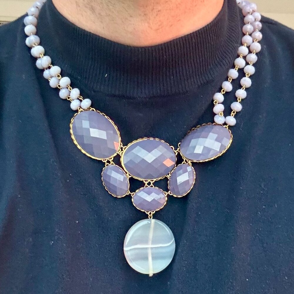 Beaded Amethyst Colored Statement Necklace